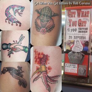 Our $100 Get What You Get tattoo machine! Come play with us, 50+ designs you could win plus gift certificates for hours of tattooing!!!