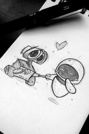 Wall-e & Eva***DISPONÍVEL***#Pixar  #disneytattoo #disney #tattooart #tattooartist #draw #drawing #sketchtattoo #sketch #dotworktattoo #dotwork #walle #eva #couplestattoo #coupletattoo #couple 