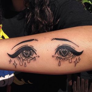 Tattoo by Piña #PinaTattoo #Pina #piña #blackandPOCtattoos #POCtattoos #anime #manga #eyes #tears #stars #sparkle #hearts #love