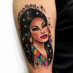 Tattoo by Roberto Euan #RobertoEuan #blackandPOCtattoos #POCtattoos #Selena #music #musictattoo #singer #star #stars #portrait #lady #ladyhead #beautiful