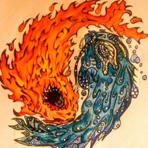 Fire and water coi fish shaping a ying yang