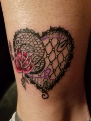 Lace heart with rose on my ankle