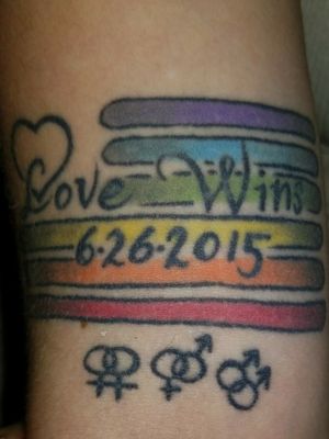 Love Wins! I went and got this at a place called Little Chicago Tattoos right afyer they legalized gay married across the country, the artist did an amazing job. #equality #lovewins #rainbow #americanflag 