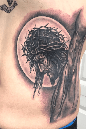 Jesus picture I did in Colorado. #Tattoo #BlackAndGrey #JesusTattoo #RealisticTattoo #BlackAndGreyTattooArtist