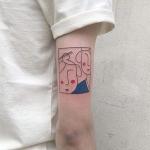 Tattoo by Chinatown Stropky #ChinatownStropky #besttattoos #illustrative #linework #geisha #abstract #cubist #fineart #lady #ladyhead #color #minimal