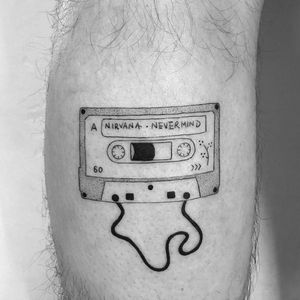 Tattoo by Mimi Mine #MimiMine #besttattoos #linework #dotwork #illustrative #mixtape #tape #90s #Nirvana #nevermind #music #musictattoo #grunge
