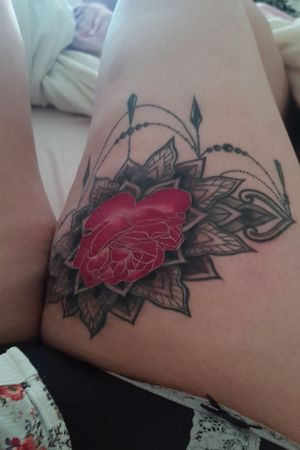 Camellia design done by Lucille at Tattoo London crew, Surbiton #flowertattoo #mandalas #flowers #camellia #colour 