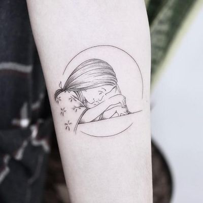 Tattoo by Pablo Torre #PabloTorre #minimalisttattoo #minimal #small #tiny #smalltattoo #simple #linework #fineline #Japanese #anime #manga #PrincessKaguya #StudioGhibli #bamboo #calligraphy #kimono