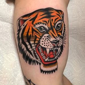 Tattoo by Nick Oaks #NickOaks #cattattoo #cattattoos #cat #kitty #animal #petportrait #nature #tiger #traditional #junglecat #color
