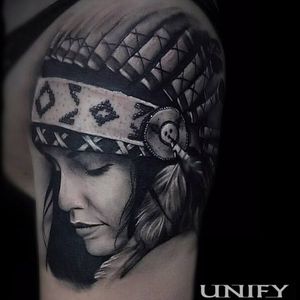 Black and grey portrait of Native American Indian girl