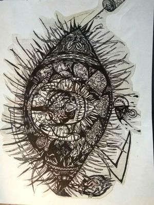 An eyeball getting booted with L.S.D. (Very first drawing I attempted trippin) blackwork inspired, think i fucked up with too much tho. Took away from detail, the intricacy that I digged about this peace.