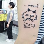 Tattoo by Woozy #Woozy #cattattoo #cattattoos #cat #kitty #animal #petportrait #nature #ignorantstyle #ignorant #illustrative #text #meow #funny #linework #sketch