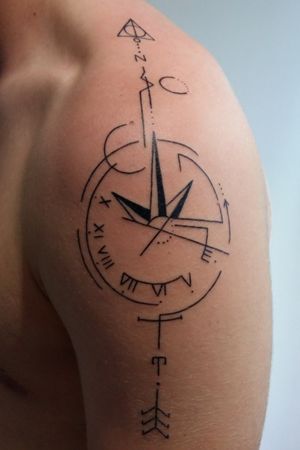 My 1st tatoo one year ago #blacktattoo #hptattoo #clocktattoo #compasstattoo 