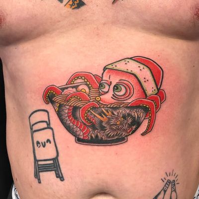 Tattoo by Tom Tom Tattoos #TomTomTattoos #foodtattoos #food #ramen #noodles #octopus #dragon #Japanese #color