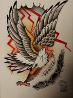 Eagle on the storm #eagletattoo #eagle #traditionalamerican #traditionaltattoos #traditional #storm #verita #gabhuferreira #oldschooltattoos #oldschooltattoo #oldschool #bold #boldlinetattoo #boldlines #tatuadoresdobrasil #tattooart #tattooartist #