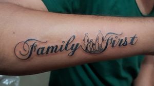 Lettering tattoo Family first 