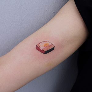 Tattoo by Log Tattoo #LogTattoo #foodtattoos #food #realism #realistic #hyperrealism #egg #toast #breakfast #eggtoast #yum #comfortfood