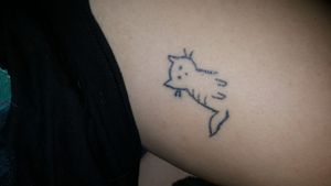 Cousin did this on my thigh for practice. Tat #2 #cats  #cattattoos #cattoos #meow #thightats 