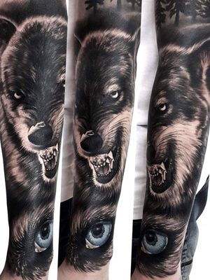 Created by Patryk Cieśla from Patryk Cieśla Tattoo :)#realistictattoo #realistic #wolf #wolftattoo #eye #eyetattoo
