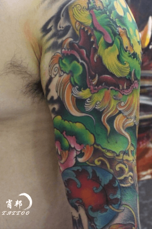 Tattoo Uploaded By Chopin Tattoo 肖邦刺青 客様 肖邦 刺青 传统唐狮花臂 Tattoodo