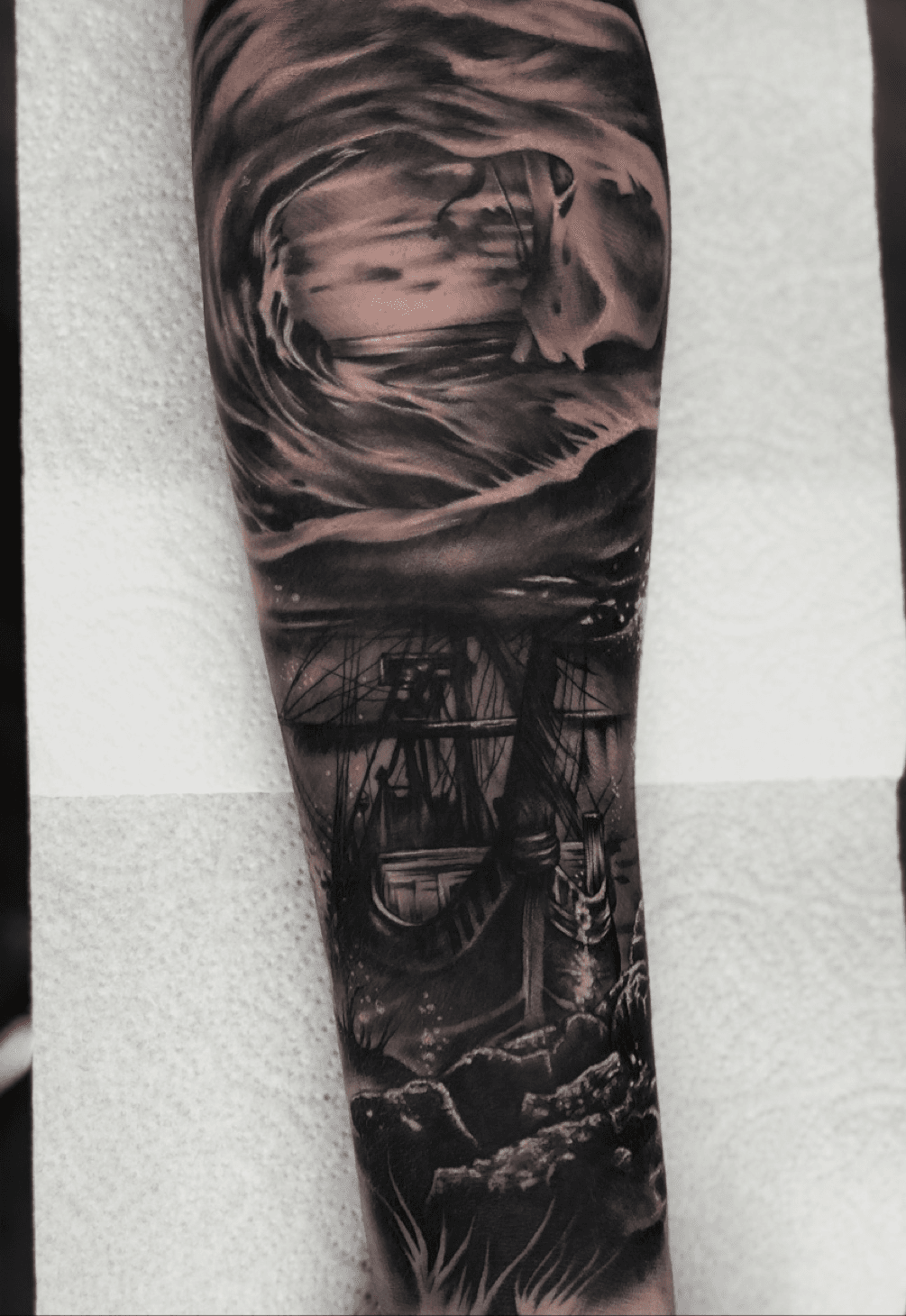 Waves in the ocean forearm sleeve by Kyle at the Grasshopper UK London  r tattoo