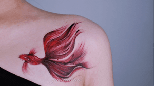 Tattoo by Momo tattooist. Guangzhou Tattoo - #Justtattoo #GuangzhouTattoo #OriginalTattoo #TattooManuscript #TattooDesign #TattooFemaleTattooist#fish #fishtattoo #ink #InkTattoo #realism #realistictattoo #goldfish #goldfishtattoo 