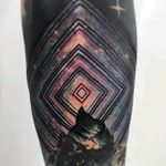 Tattoo by Giena Todryk #GienaTodryk #Taktoboli #color #surreal #newschool #psychadelic #strange #pattern #shapes #mountains #landscape #solarsystem #galaxy #stars