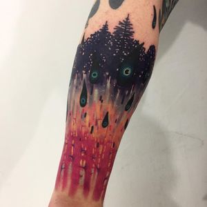 Tattoo by Giena Todryk #GienaTodryk #Taktoboli #color #surreal #newschool #psychadelic #strange #abstract #watercolor #forest #eyes #painterly #trees