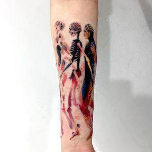 Tattoo by Giena Todryk #GienaTodryk #Taktoboli #color #surreal #newschool #psychadelic #strange #lifecycle #human #skeleton #death #life