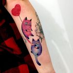 Tattoo by Giena Todryk #GienaTodryk #Taktoboli #color #surreal #newschool #psychadelic #strange #cat #kitty #animal #heart #balloon #cute #funny