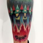 Tattoo by Giena Todryk #GienaTodryk #Taktoboli #color #surreal #newschool #psychadelic #strange #dwarf #elves #elf #fire #campfire #brew #witches #pot