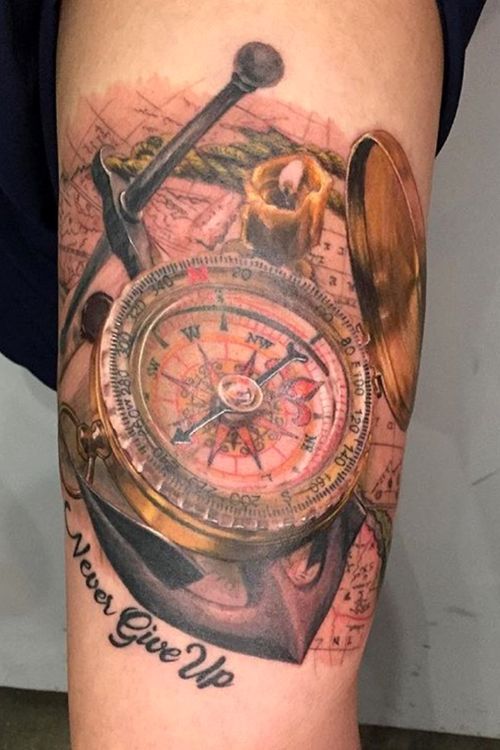 Tattoo Uploaded By Diavel Tattoo Tattoos Blackwork Realistic Realistictattoo Compass Anchor Map Candle Seal Journey Taot 刺青 寫實刺青 寫實 指北針 船錨 地圖 彩色刺青 彩色寫實 Tattoodo