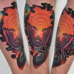 Tattoo by Giena Todryk #GienaTodryk #Taktoboli #color #surreal #newschool #psychadelic #strange #portrait #eye #tears #galaxy #hand #solarsystem #stars #planets #space