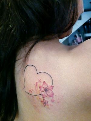 Tattoo hearth and flowers watercolors