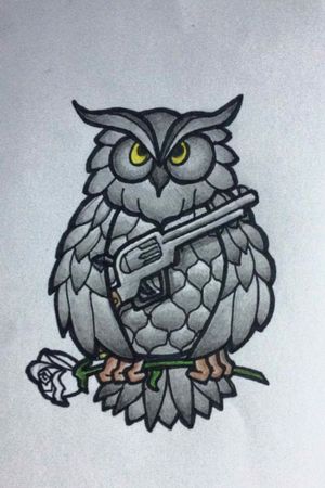 The first tattoo drawing I've ever done #almostfinished #owltattoo #owltattoos #owl #gun #pistol #rose #gunsandroses #drawing #tattoodrawing #arminassulskis