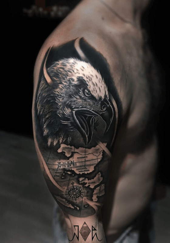 Tattoo Warrior on Twitter For traveler Guy Flying eagle on compass  tattoo by taran172000 httpstcovXiMuEEyh2  Twitter