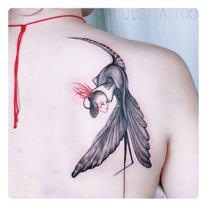 Tattoo by Momo tattooist. Guangzhou Tattoo - #Justtattoo #GuangzhouTattoo #OriginalTattoo #TattooManuscript #TattooDesign #TattooFemaleTattooist #japanese #japanesetattoo #wings #wingstattoo #blackandgrey #redandblack #red #Ubume no Natsu