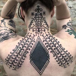 Tattoo by Tine DeFiore #TineDeFiore #besttattoos #blackwork #ornamental #linework #pattern #dotwork #shape #stars #floral