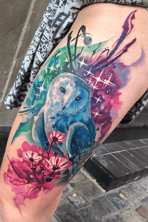#owltattoo i did last week love to do my own design👌🏻🐋#tat #inkmag #Tattoodo #watercolor #watercolortattoo 