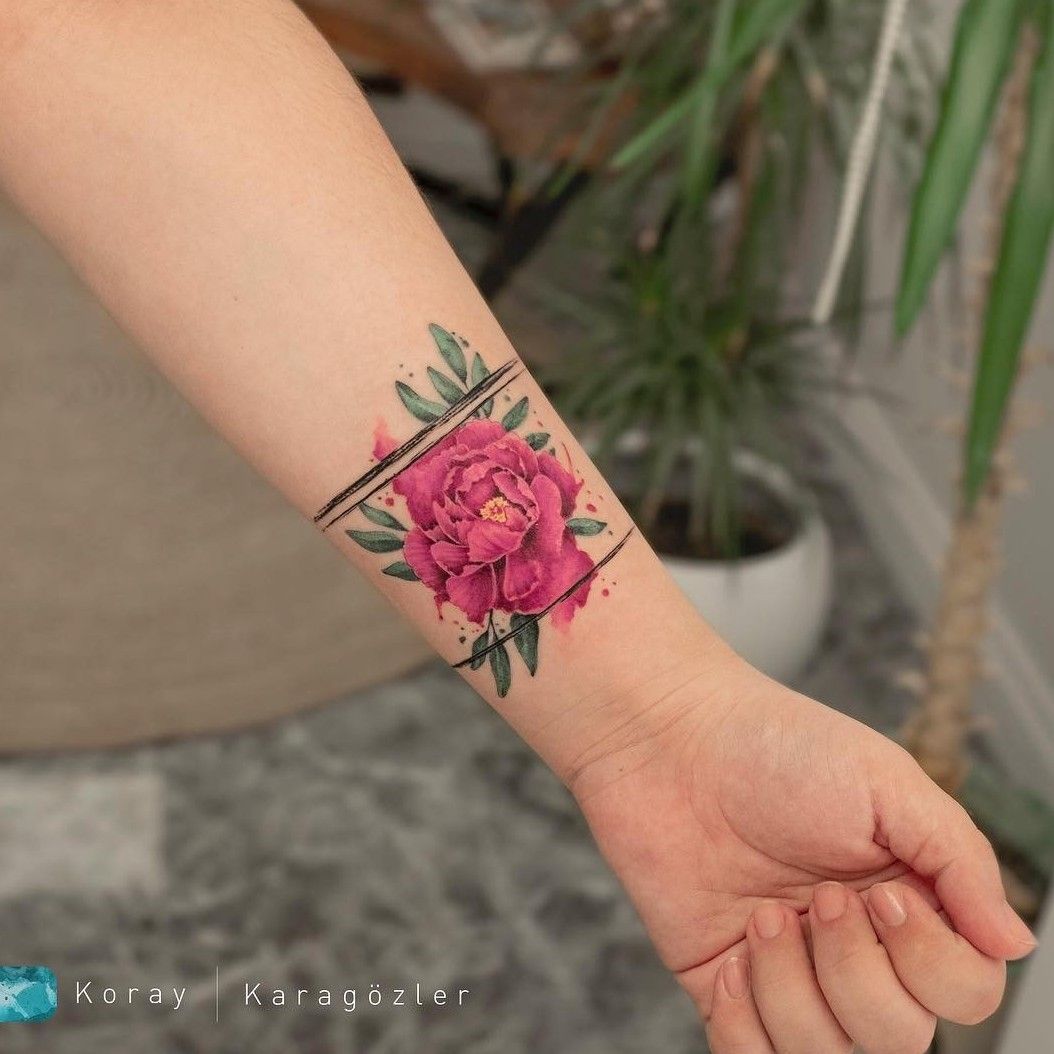 Shoulder Watercolor Peonies tattoo at theYoucom