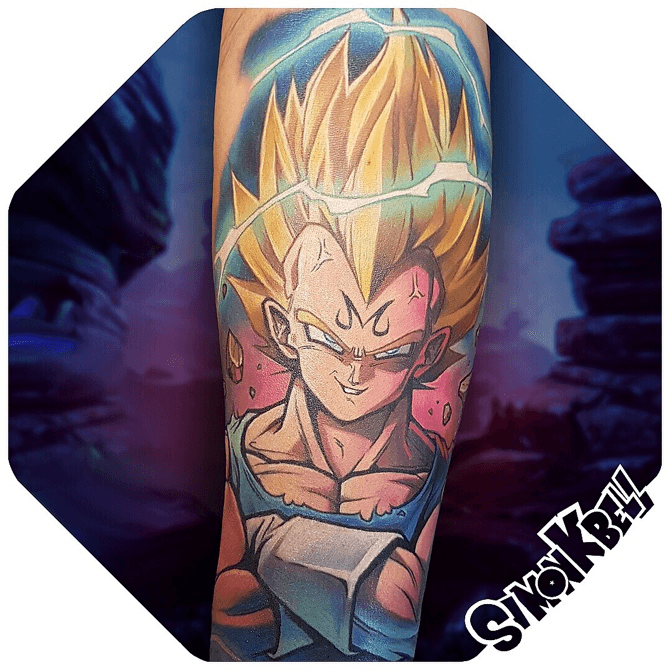 Tattoo uploaded by Simon K Bell • Majin Vegeta done at @chapelstreettattoo  Thanks guys for having me! Tom sat a day session for his first tattoo! ○  Enquiries to Simonkbell@ ○ #vegeta #