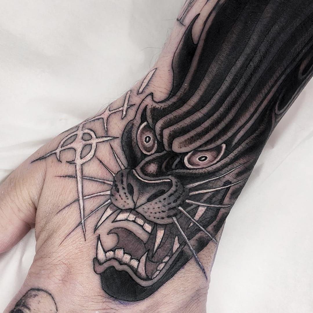 Old School Hand Tiger Panther Tattoo by Mike Chambers