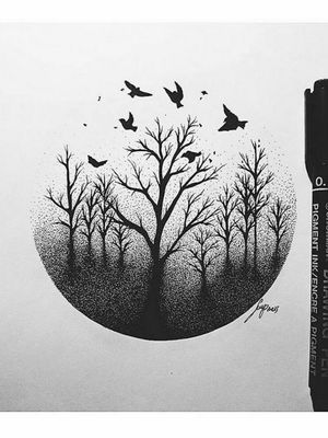#blackandwhite #treesandbirds #sketch