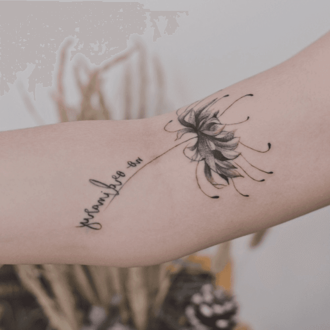 Tattoo Uploaded By Lesine Le Sinex Hong Kong Red Spider Lily Script Tattoo Linework Dotwork Tattoodo