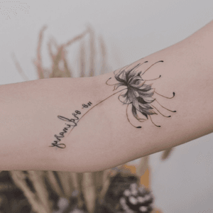 Red Spider Lily - script tattoo - linework - dotwork