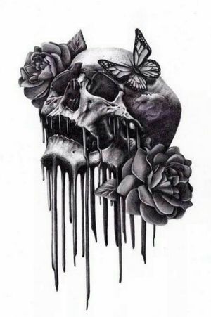 #meltingskull #roses #butterfly #blackandgrey 