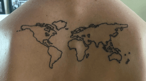 World Map Tattoo #worldmap #tattooart #art #travel #outline #Black #backpiece