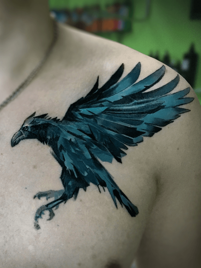 Great Watercolor Raven Tattoo Design