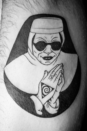 Nun tattoo from today #tattoo #tats #tattoodesign #blackworktattoo #eviltattoo #blackandgreytattoo #horror #tattoomafia #alexdavidsontattoos #tattooideas #tatlife #inked #nun #nuntattoo #goldenratio #blacktattoo #graphicdesign #legtattoo
