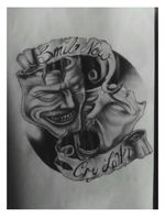 Tattoo design ,,Smile now, cry later'' #mask #cry #smile 